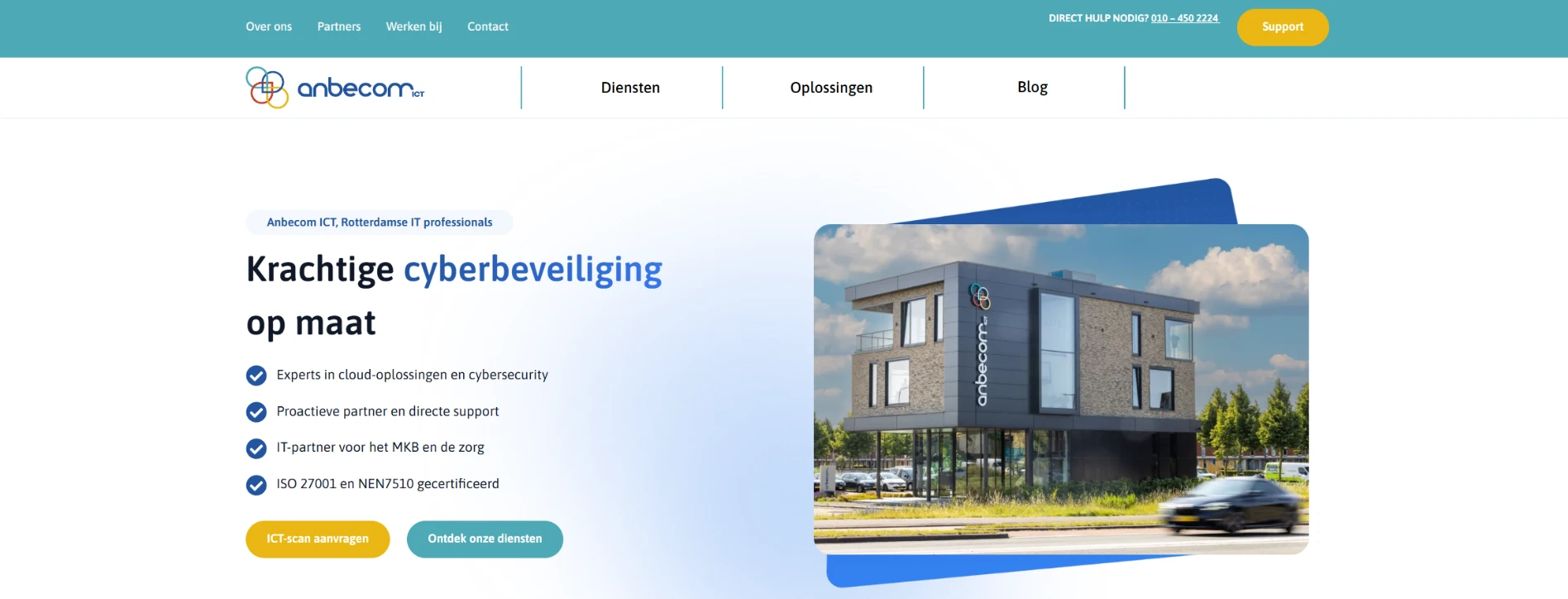 Website van klant Anbecom, IT-dienstverlener uit Rotterdam